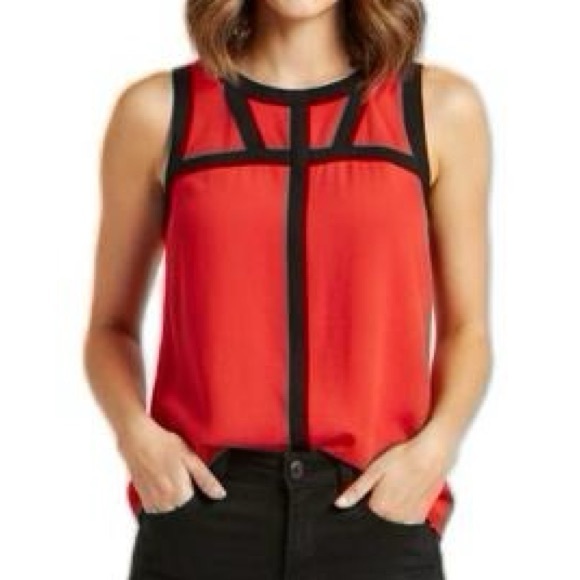 Candie's Coral & Black Contrast Trim Sleeveless Cutout Blouse Tank Top L NWOT - Picture 1 of 16